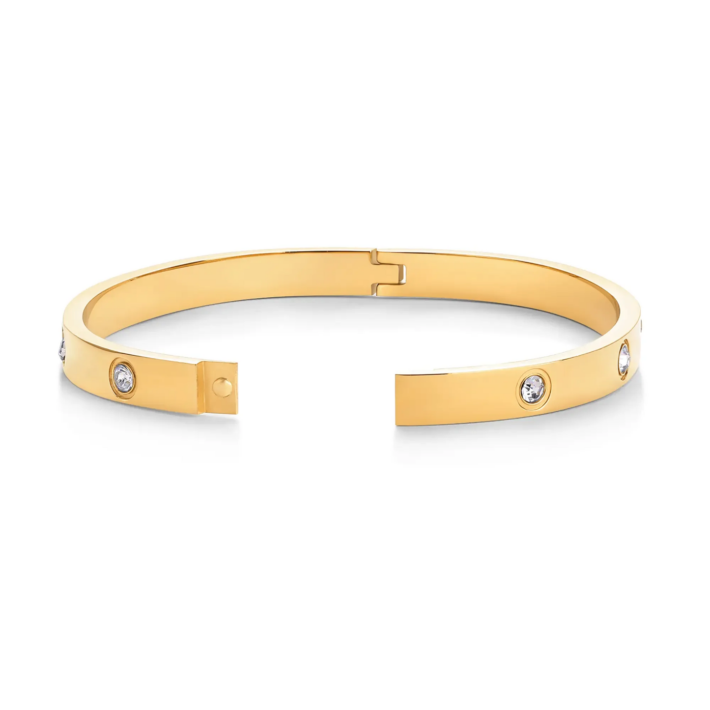 Gold Plated Hinged Cuff with Cubic Zirconia Fashion Trend Jewelry Waterproof Love Bangle Bracelet for Women