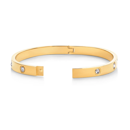 Gold Plated Hinged Cuff with Cubic Zirconia Fashion Trend Jewelry Waterproof Love Bangle Bracelet for Women