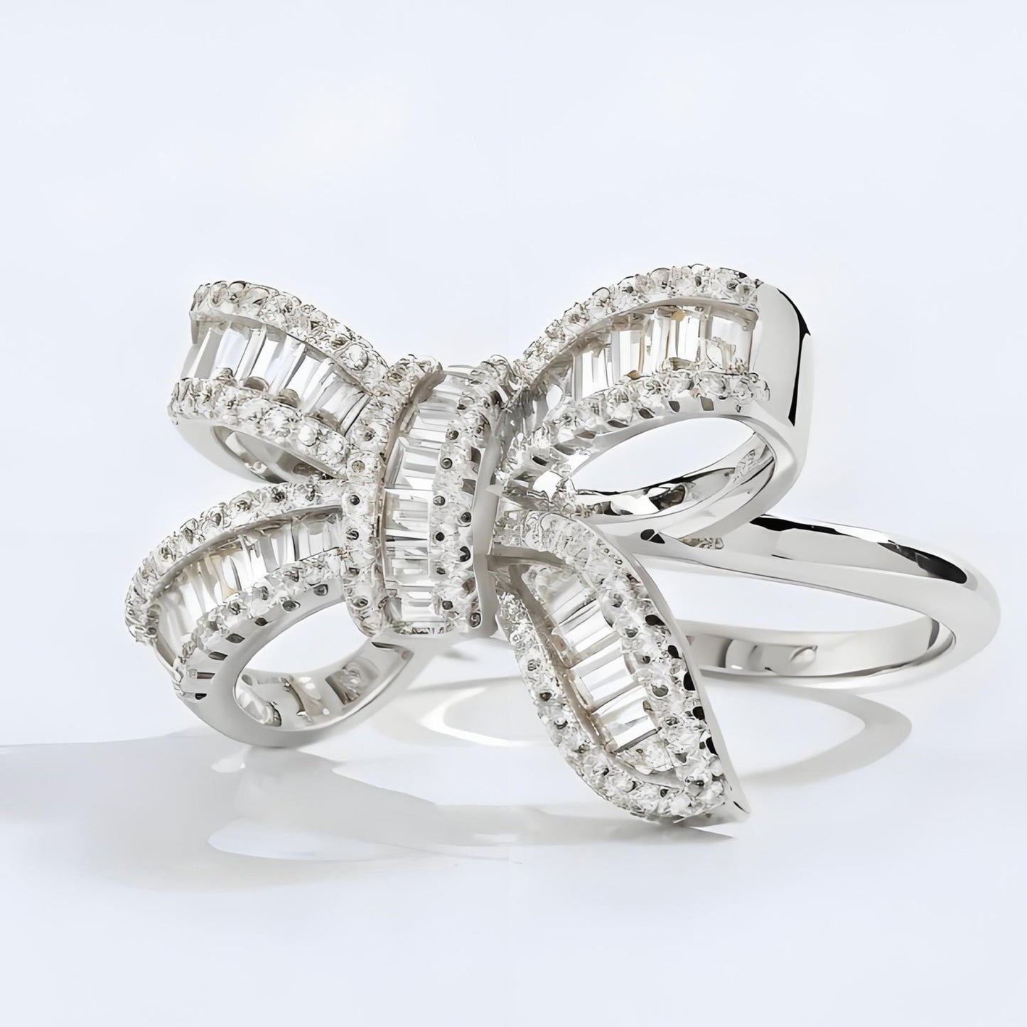 Silver Bow Knot Ring With CZ Stone