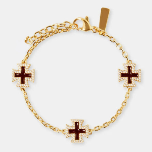 Chocolate Brown Cross Motif  Gemstone Bracelet