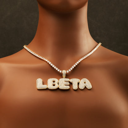 Custom Bubble Letter Necklace 18K Gold