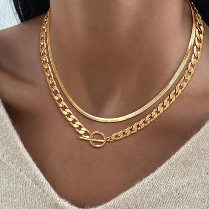 Chunky Paperclip Chain Necklace Heart Cross Pendant Cuban Layering Chain With Lock Clasp