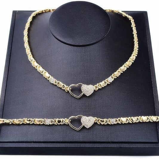 Entwined Hearts XO Chain Necklace: Hollow & Pave Diamond Duo