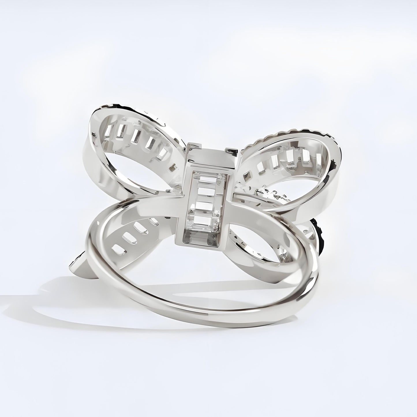 Silver Bow Knot Ring With CZ Stone
