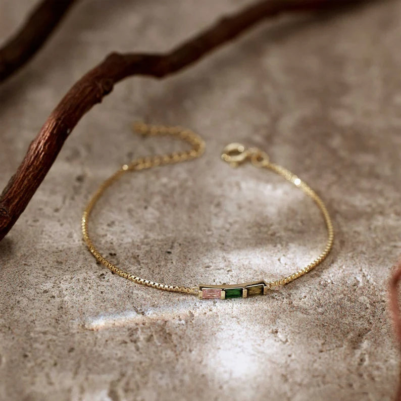 Gold Baguette Birthstone Bracelet