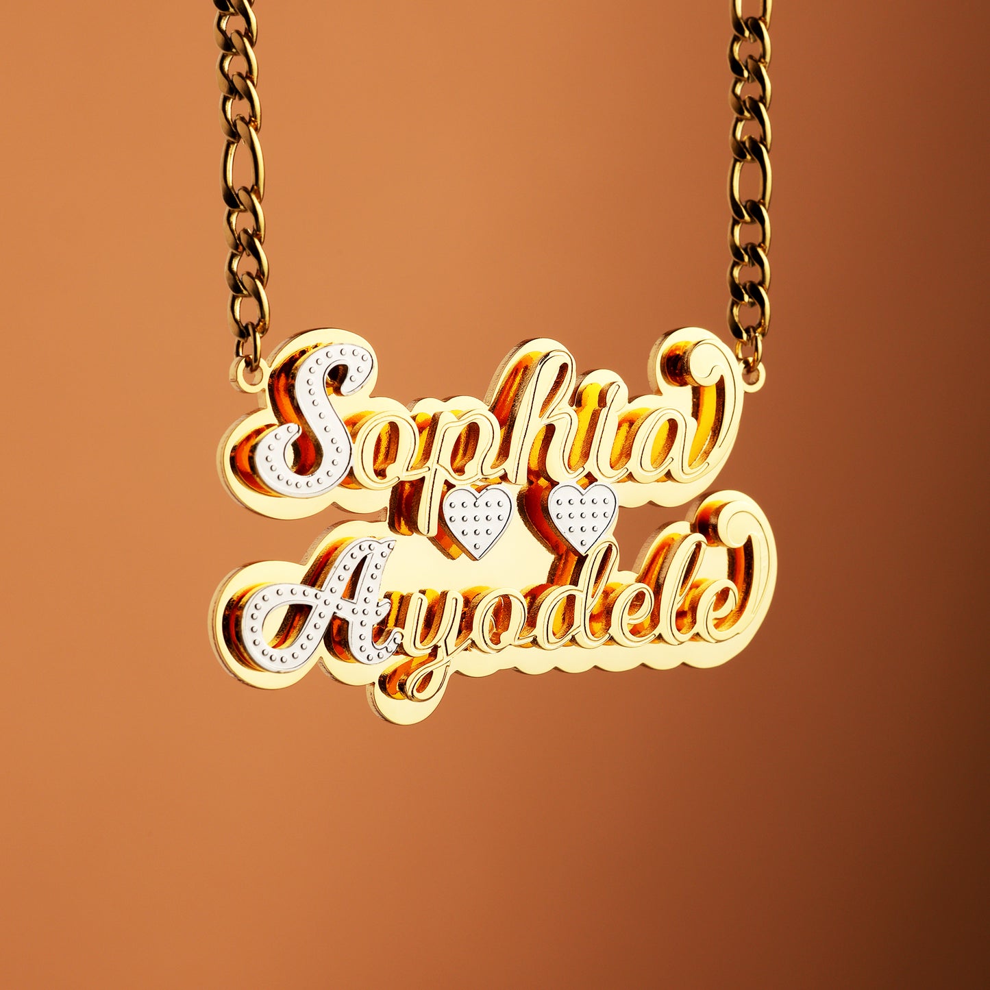 Double Name Double Heart Necklace