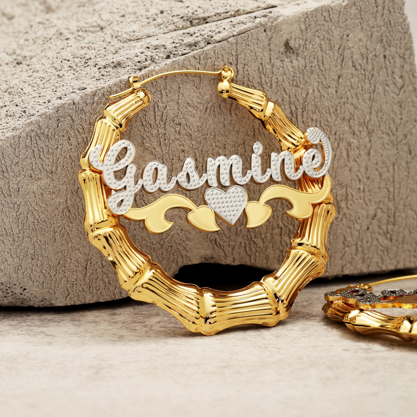 Bamboo Hoop Name Earrings