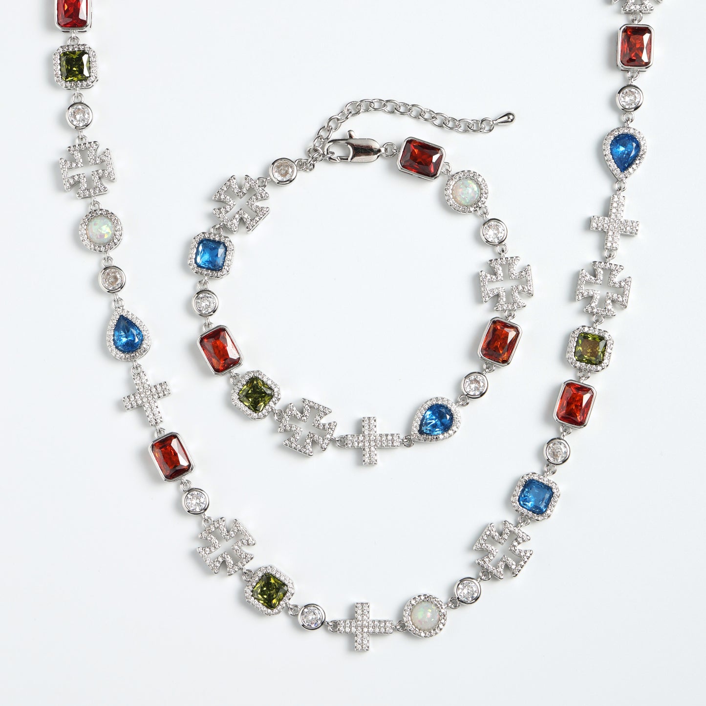 Multi Gemstone & Cross Necklace