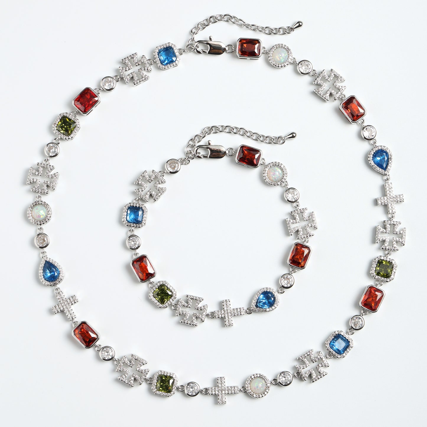 Multi Gemstone & Cross Necklace
