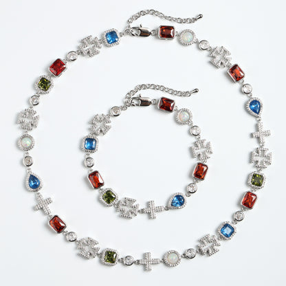 Multi Gemstone & Cross Necklace