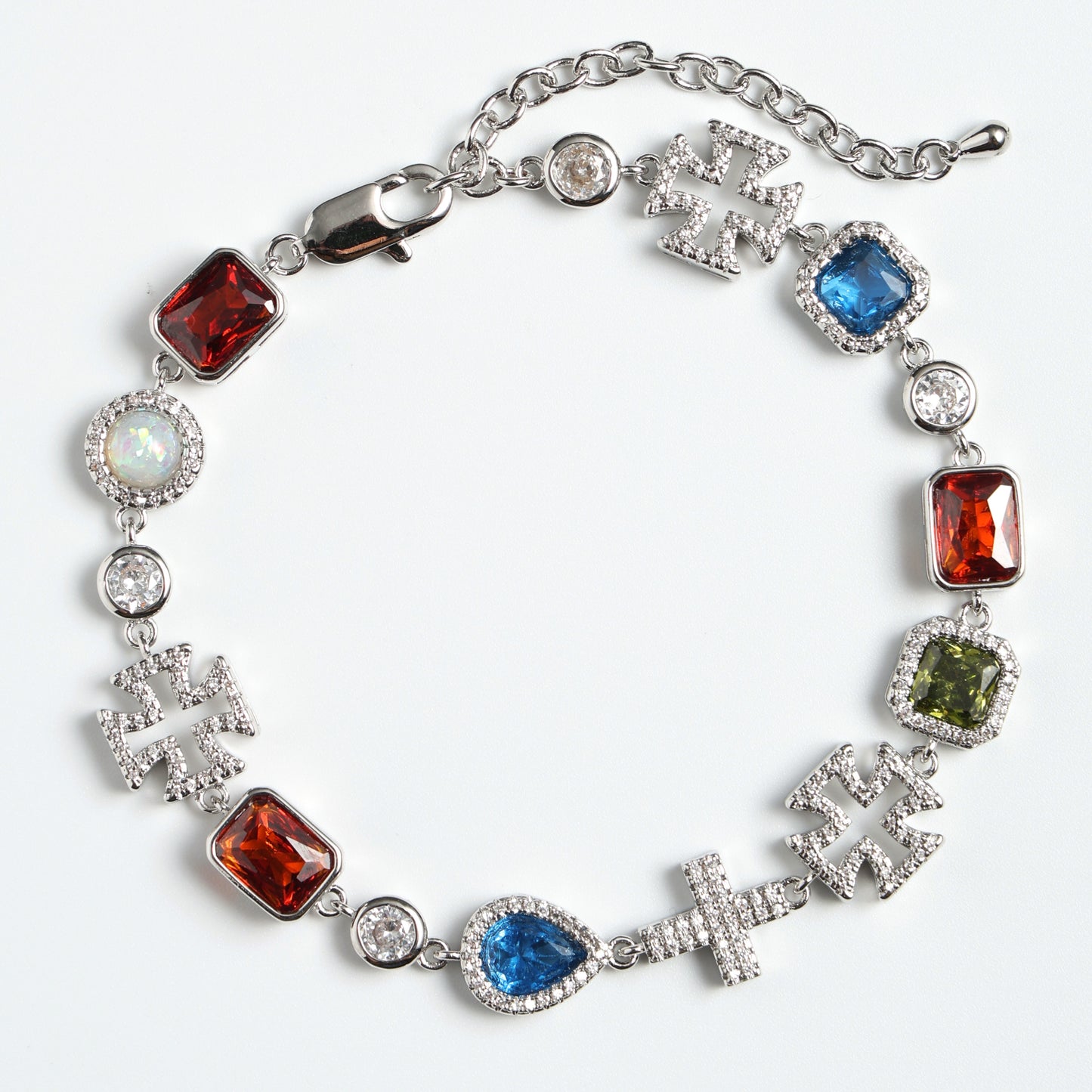 Multi Gemstone & Cross Bracelet