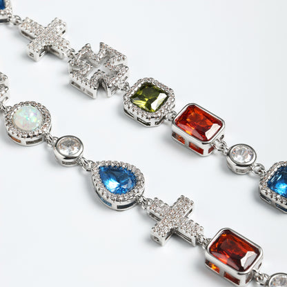 Multi Gemstone & Cross Necklace