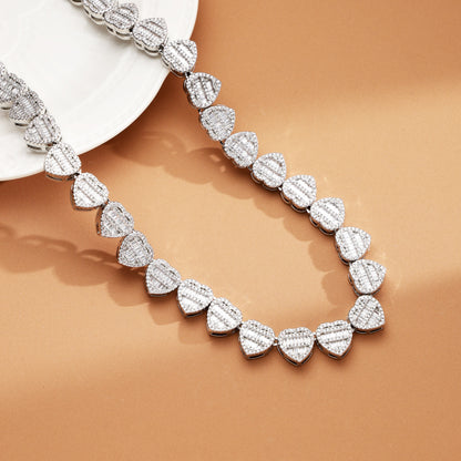 12mm Iced Out  Baguette Heart Chain White Gold