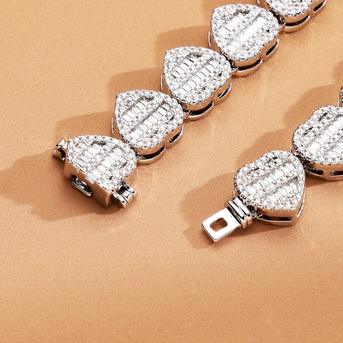 12mm Iced Out  Baguette Heart Chain White Gold
