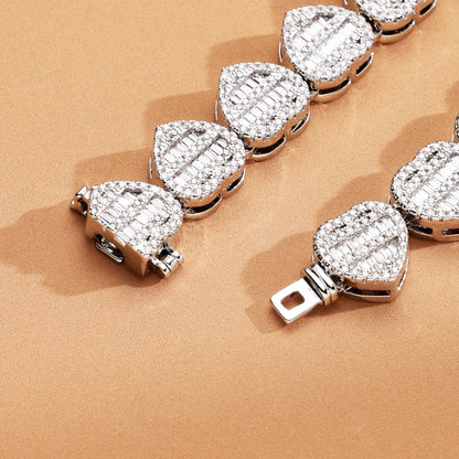 12mm Iced Out  Baguette Heart Chain White Gold