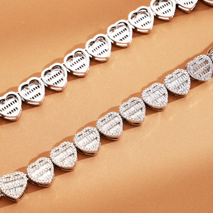 12mm Iced Out  Baguette Heart Chain White Gold