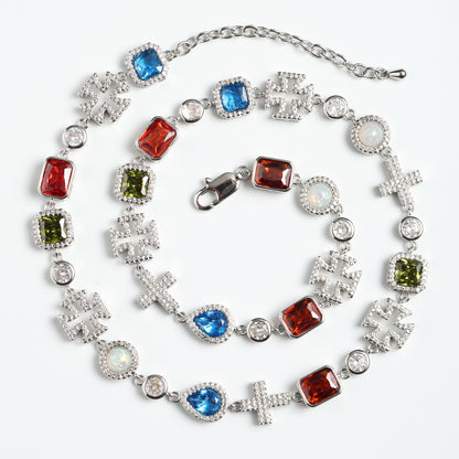 Multi Gemstone & Cross Necklace
