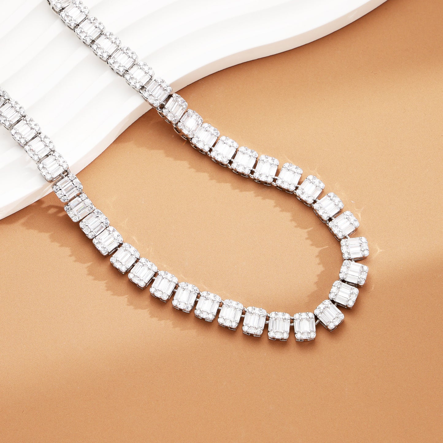 9mm Iced Out  Baguette Cluster Chain White Gold
