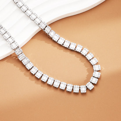 9mm Iced Out  Baguette Cluster Chain White Gold
