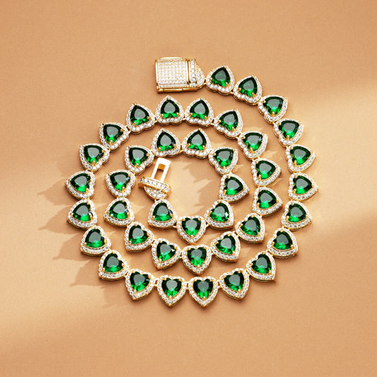 10mm Iced Out  Green Heart Chain