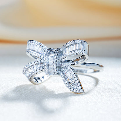 Silver Bow Knot Ring With CZ Stone