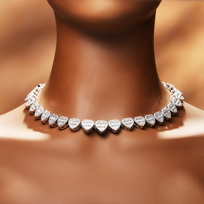 12mm Iced Out  Baguette Heart Chain White Gold