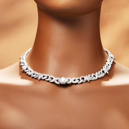 16mm Star and Demon Eye Cuban Chain White Gold