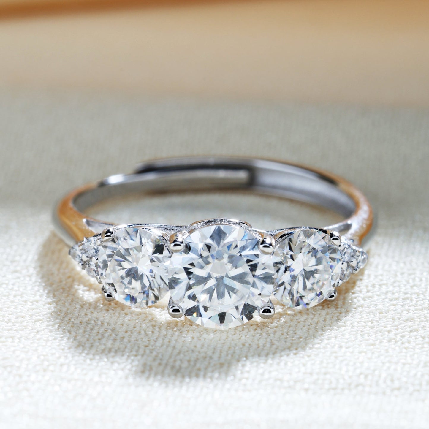 3 Stone All Synthetic Moissanite Ring