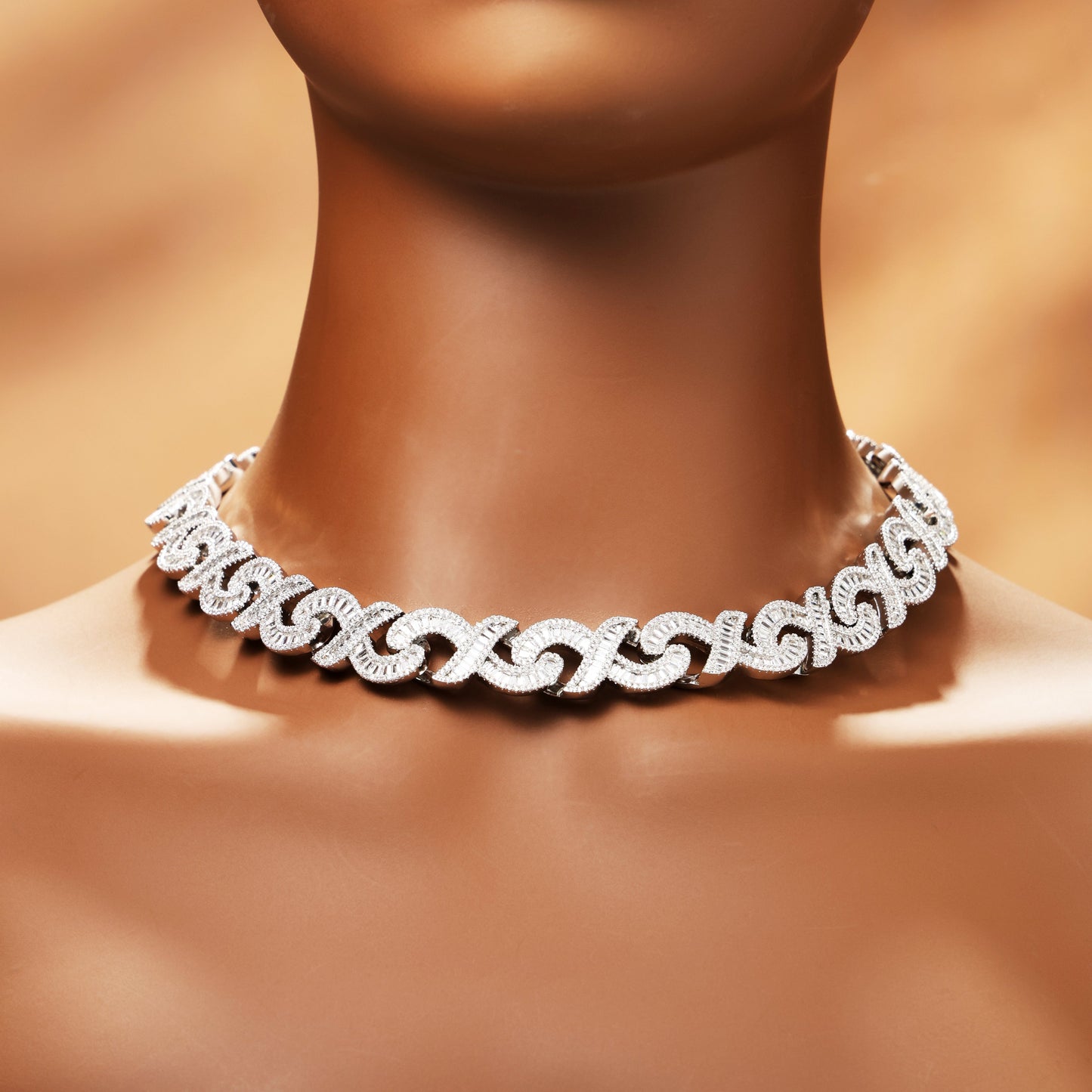 16MM Baguette Infinity Link Chain White Gold