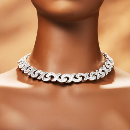 16MM Baguette Infinity Link Chain White Gold