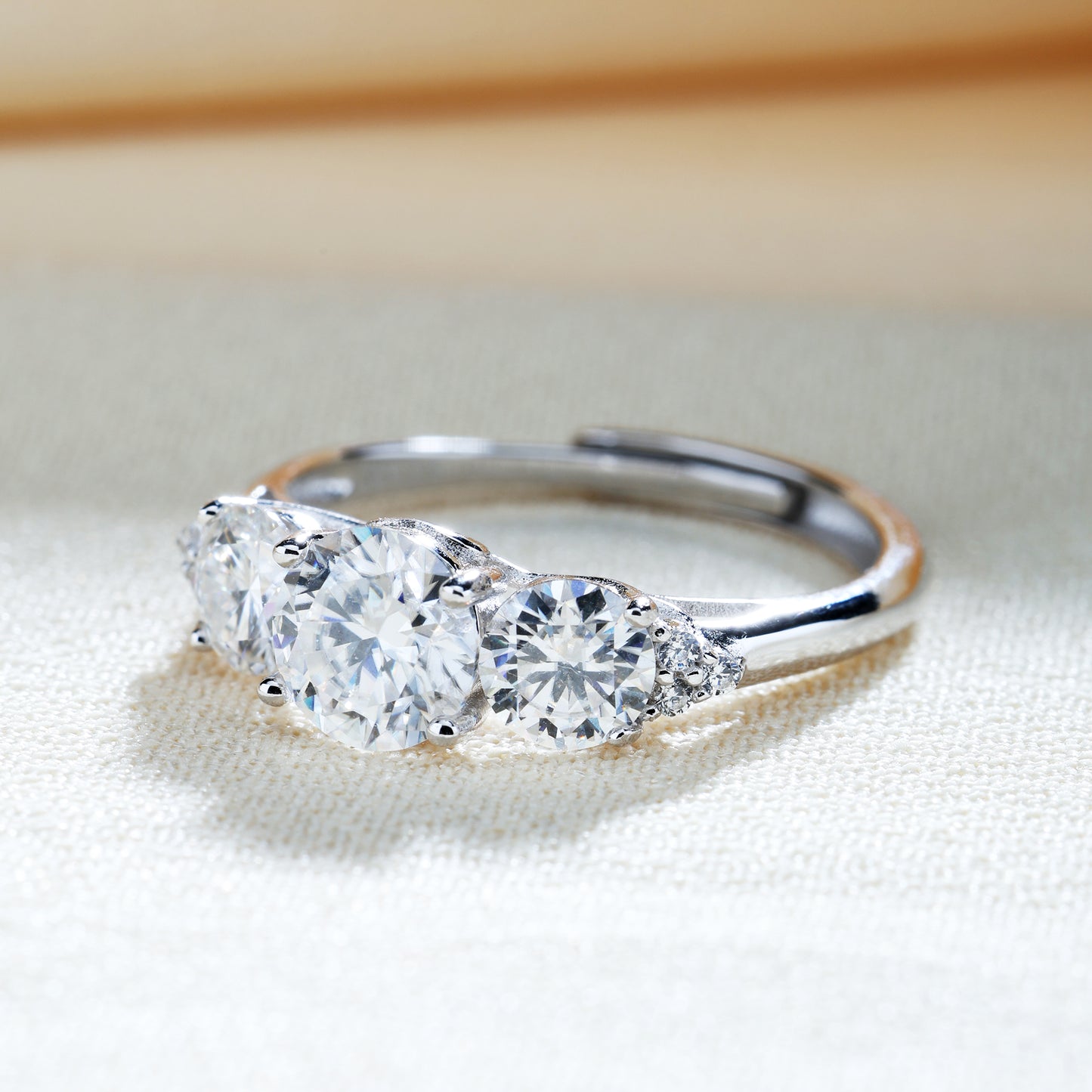 3 Stone All Synthetic Moissanite Ring