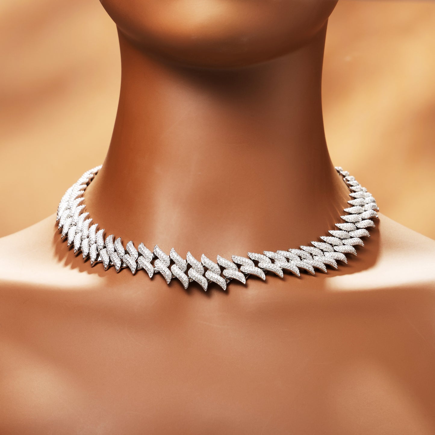 17MM Mustache Choker Miami Cuban Link Chain White Gold