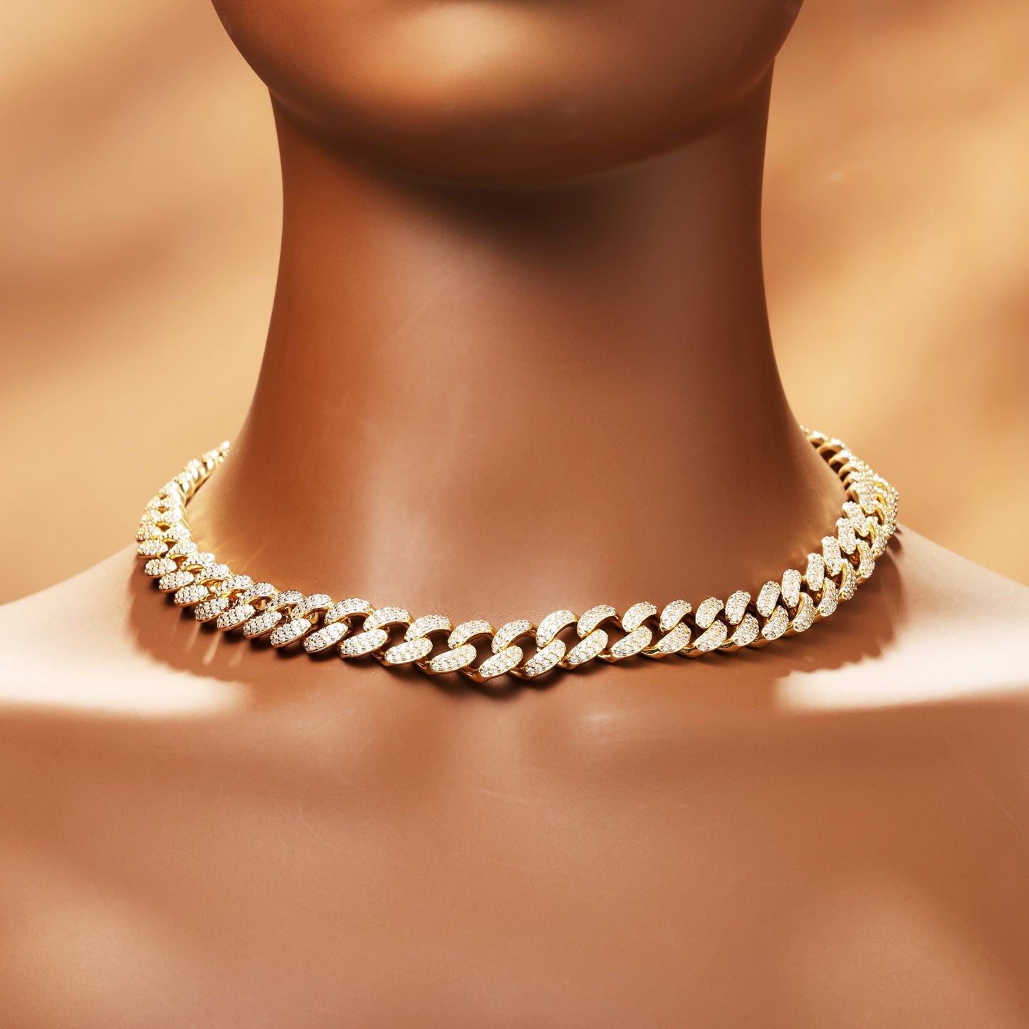12MM Ice Out Cuban Link Chain 18K Gold