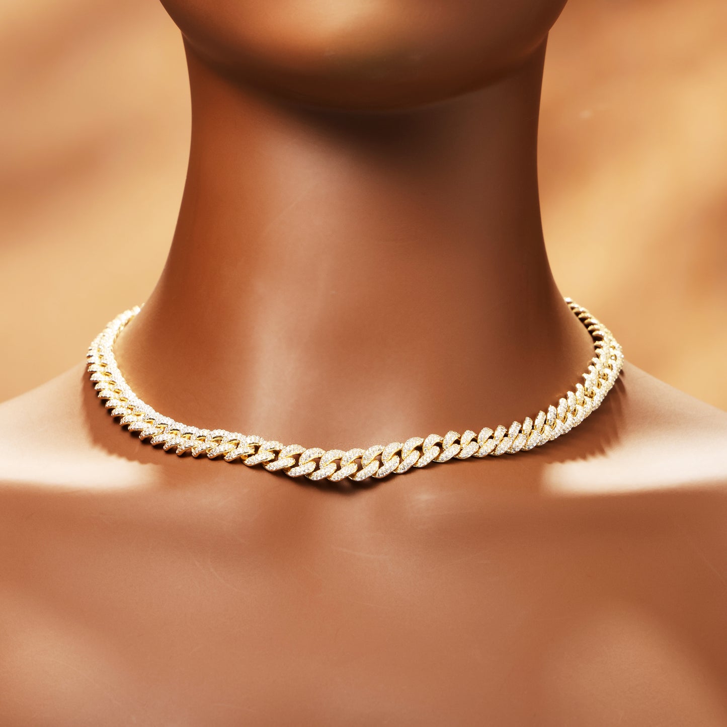 9MM Ice Out Cuban Link Chain 18K Gold