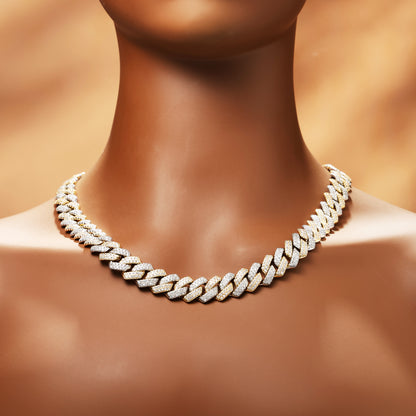 14MM Cuban Link Chain White&18K Gold