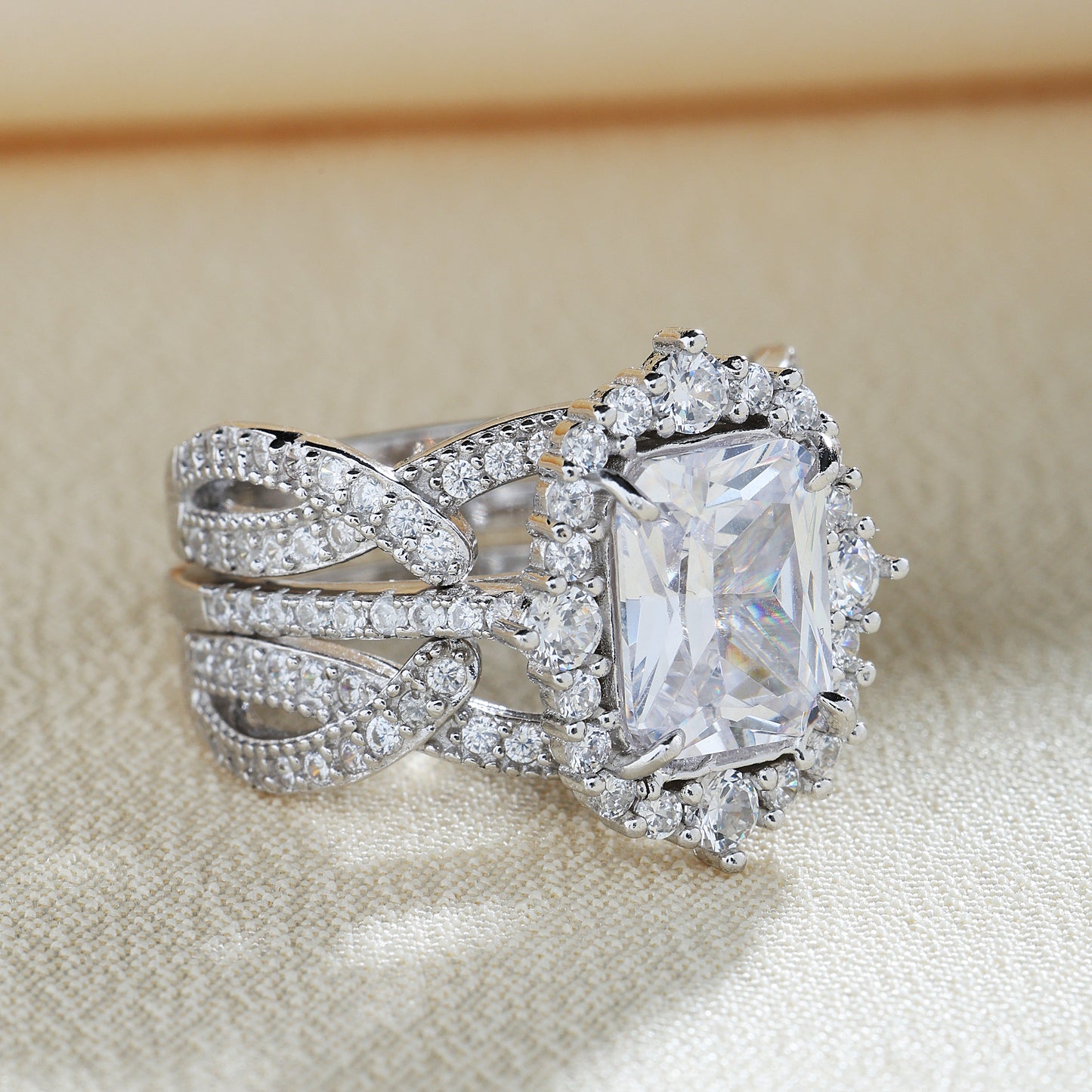 Vintage Halo Radiant Cut Insert Ring