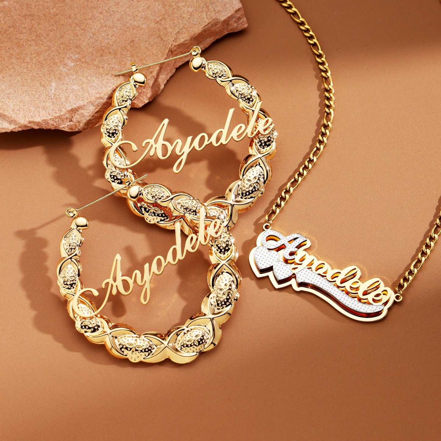 Customized Letter Necklace and Earring Set