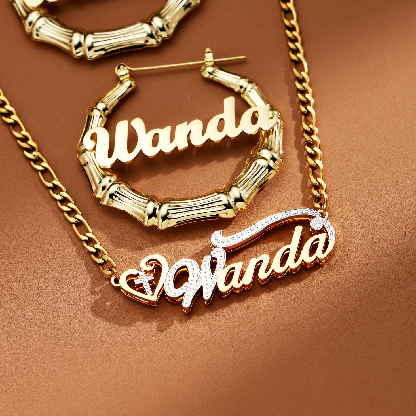Custom Bamboo Name Jewelry Set