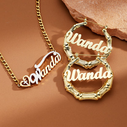 Custom Bamboo Name Jewelry Set