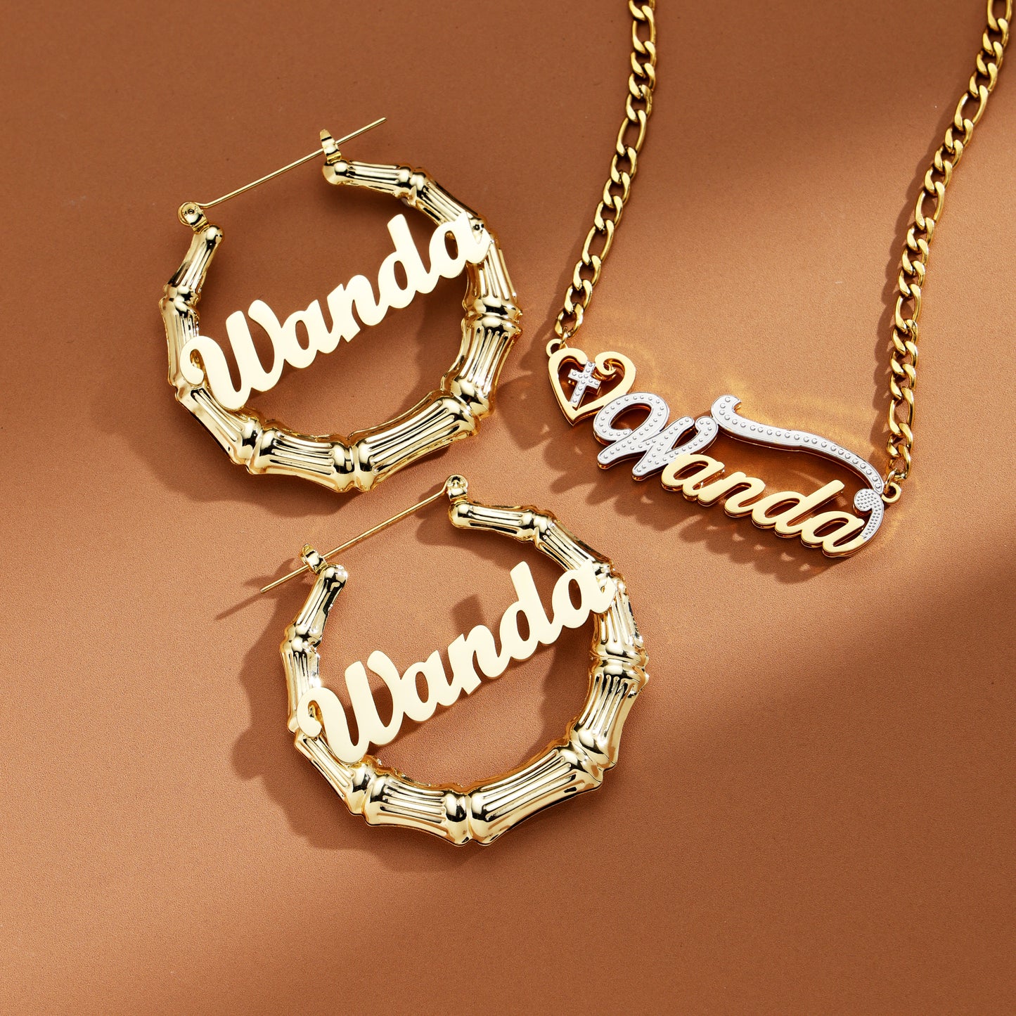 Custom Bamboo Name Jewelry Set