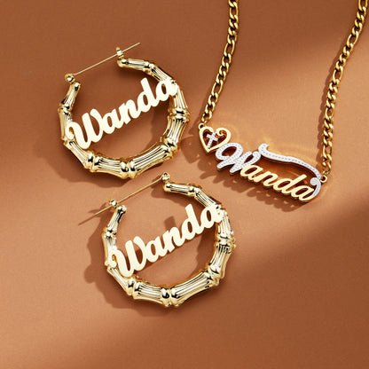 Custom Bamboo Name Jewelry Set
