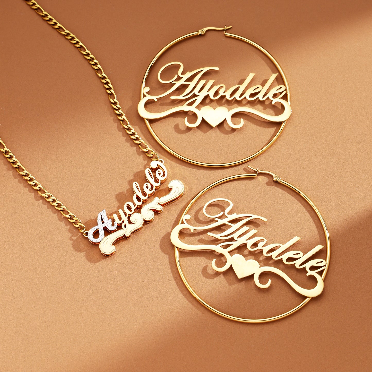 Round Heart Custom Name Jewelry Set