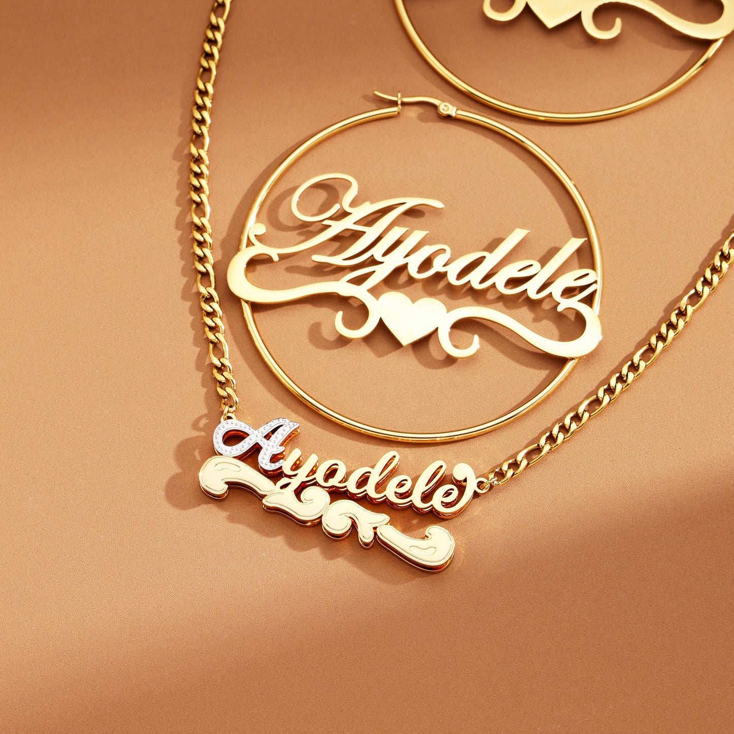 Round Heart Custom Name Jewelry Set