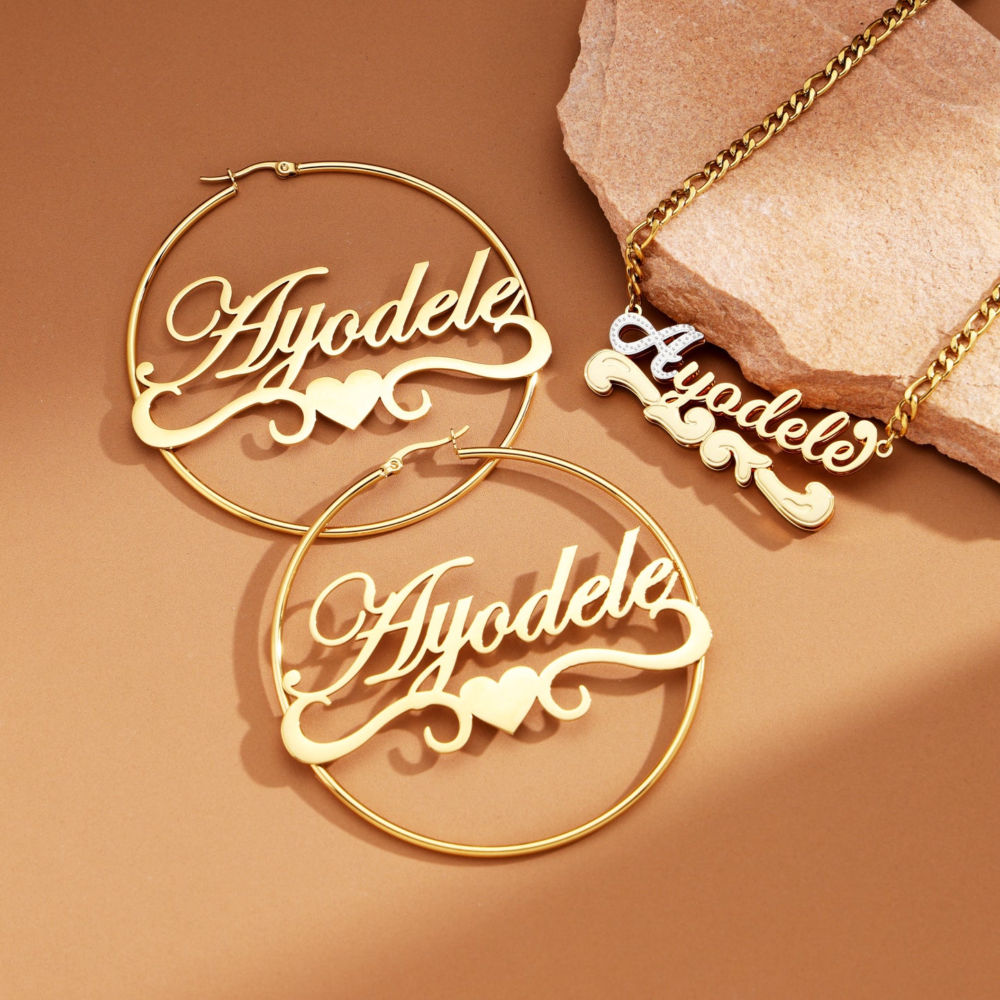 Round Heart Custom Name Jewelry Set