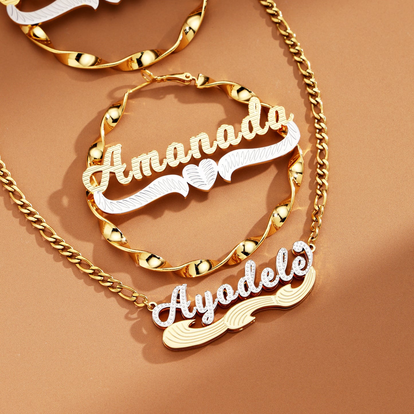 Twist Pattern Custom Name Pendant & Earrings Set