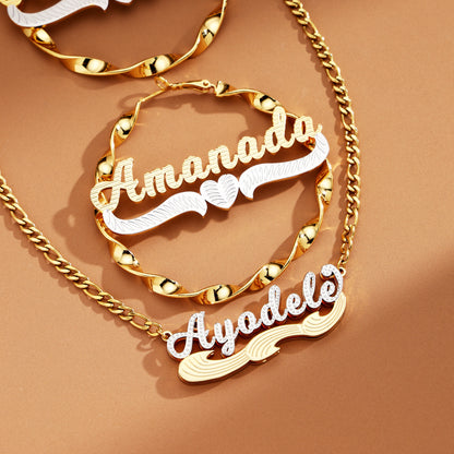 Twist Pattern Custom Name Pendant & Earrings Set