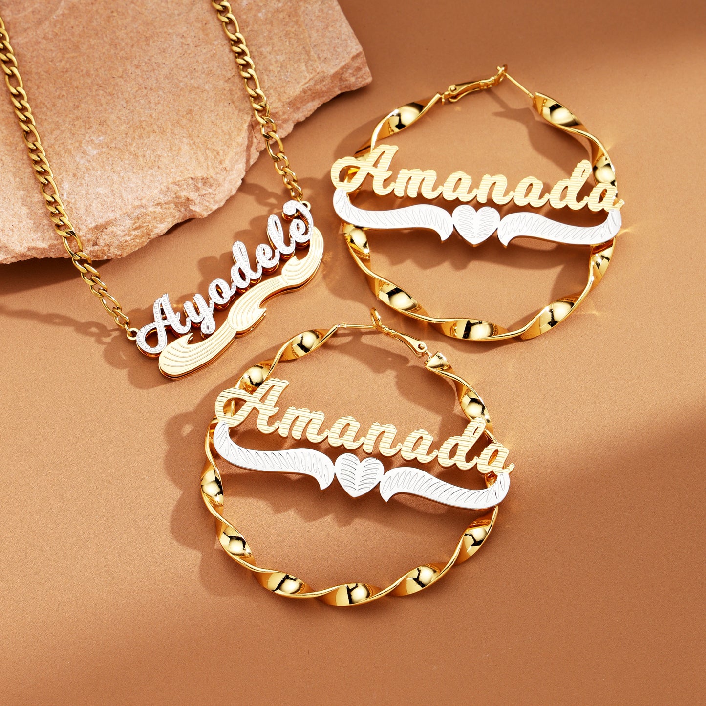 Twist Pattern Custom Name Pendant & Earrings Set