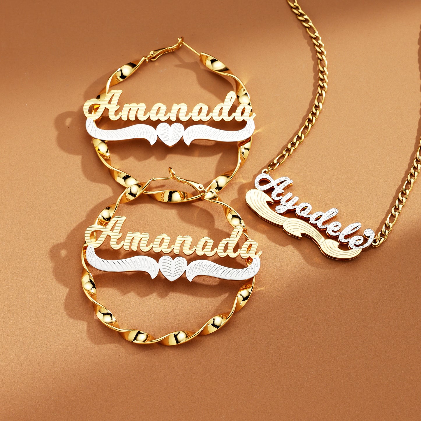 Twist Pattern Custom Name Pendant & Earrings Set