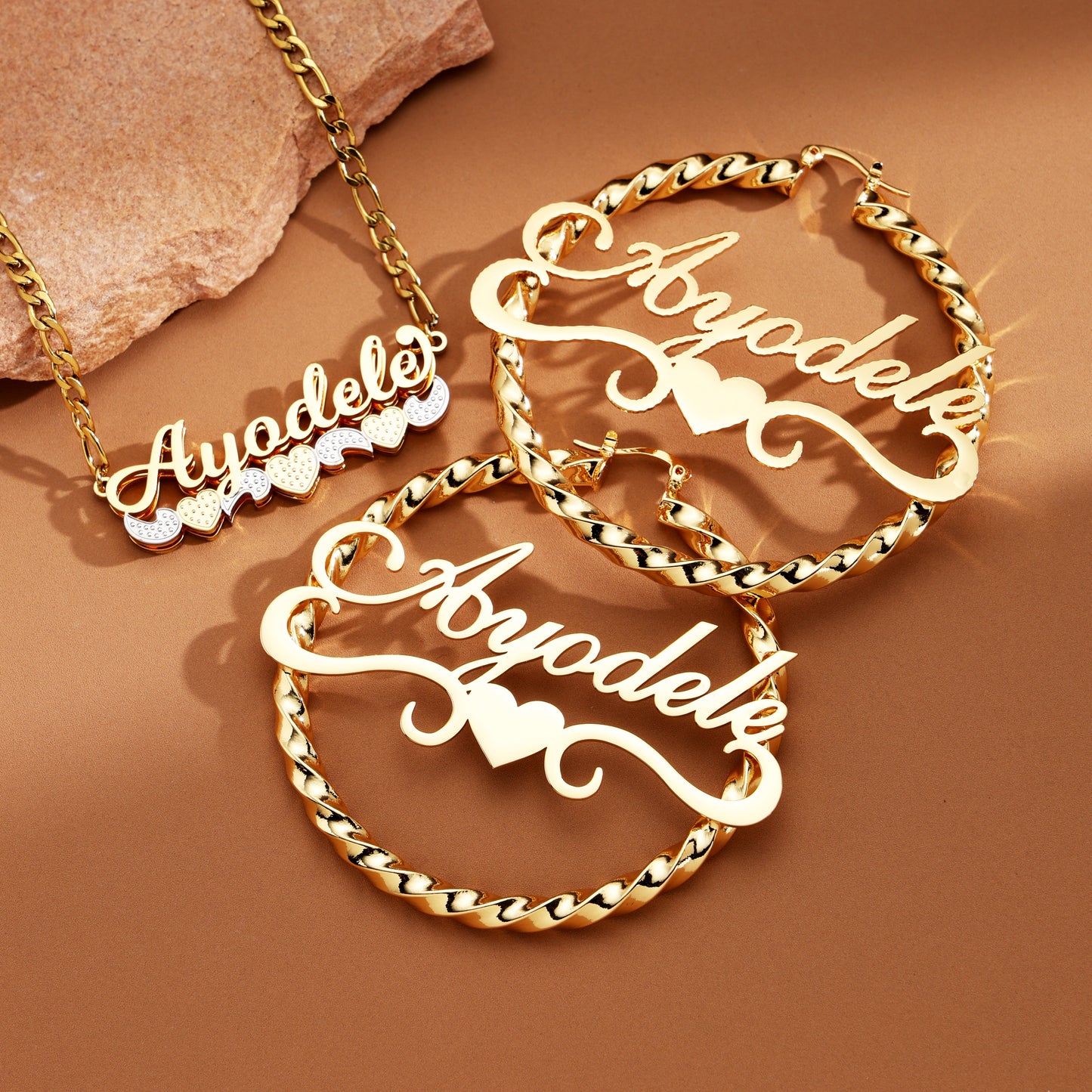 Twisted Heart Custom Name Jewelry Set