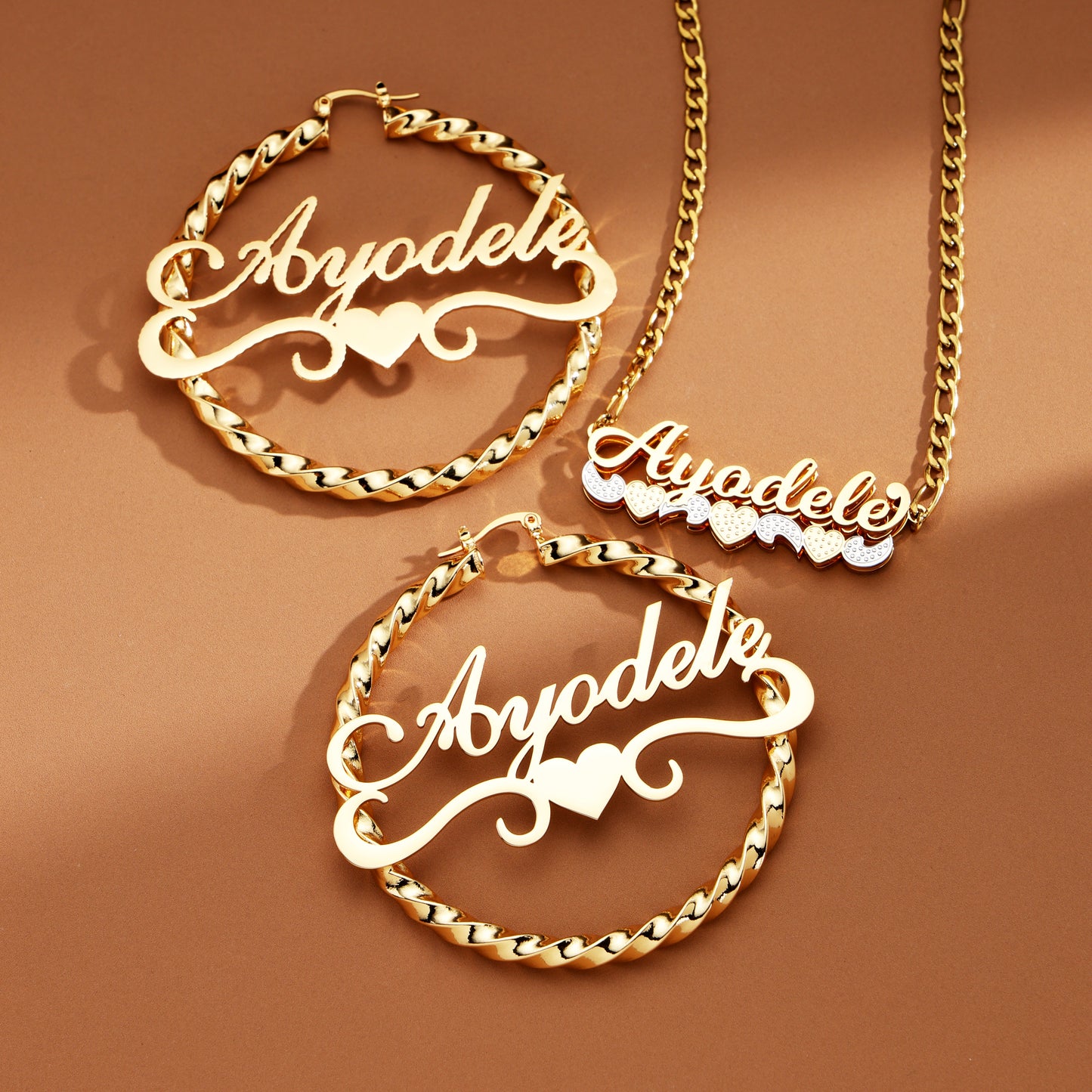 Twisted Heart Custom Name Jewelry Set
